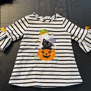 3/4 sleeve Striped Halloween Shirt Cat Ghost Pumpkin size 3T